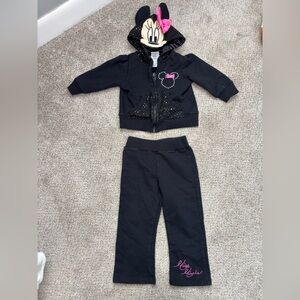 Disney Minnie Mouse Sequin Hooded Sweatsuit Zip Up Toddler 2T Sweatpants